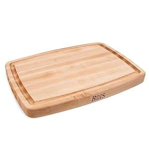 John Boos CB Series, Maple Cutting Board w/Juice Grooze, 1.5″ Thick Butcher Block – Wooden Reversible Kitchen Prep Chopping Slab w/Recessed Finger Grips & Edge Grain Construction, 20″ x 14″