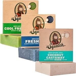 Dr. Squatch Natural Bar Soap for Men – Cold Process Soap with No Harsh Chemicals – Coconut Castaway, Fresh Falls & Cool Aloe (5 oz, 3-Pack)