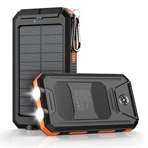 Power-Bank-Portable-Charger-Solar – 36800mAh Waterproof Portable External Backup Battery Charger Built-in Dual QC 3.0 5V3.1A Fast USB and Flashlight for All Phone and Electronic Devices (Deep Orange)