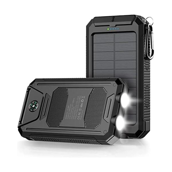 Power Bank,Solar Charger,36800mAh 5V3.1A QC 3.0 Dual 2 USB Port Built-in Powerful Flashlight IPX7(Black)