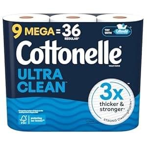 Cottonelle Ultra Clean Toilet Paper, 9 Mega Rolls = 36 Regular Rolls, Packaging May Vary