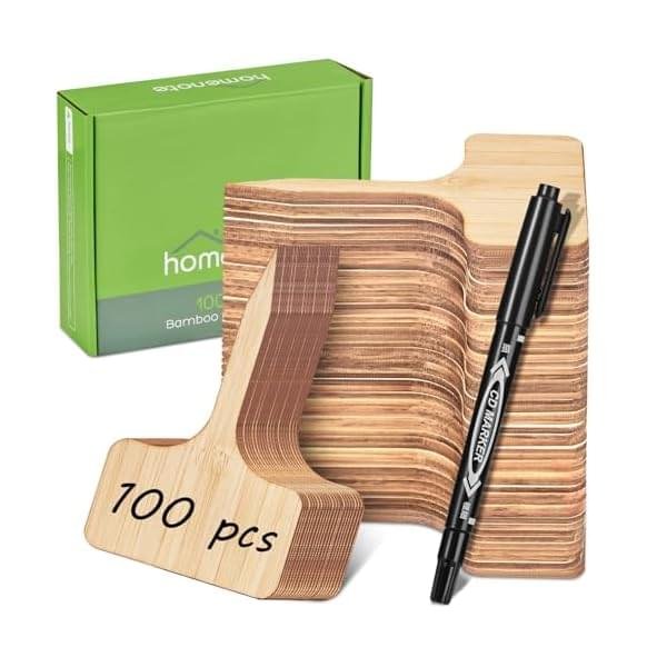Homenote Bamboo Plant Labels 100Pcs Plant Tags for Seedlings T-Type Tags for Plants Outdoor Garden Markers Vegetable Seedling（2.36 * 4“