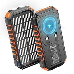 Riapow Solar Charger Power Bank: 27000mAh Wireless Portable Charger Built-in Cables – 22.5W Fast Charging Battery Bank with USB C – PD QC3.0 External Battery Pack for Phone – 2 Flashlights for Outdoor